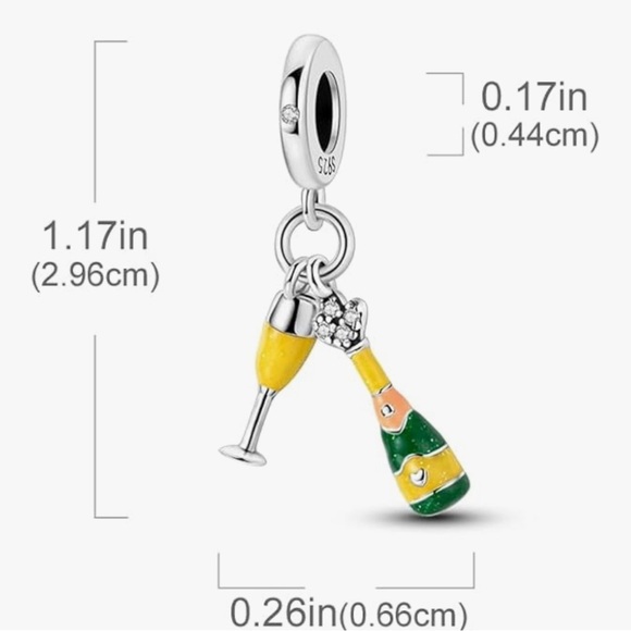 Champagne and glass charm fits all Pandora bracelets sterling silver - Picture 3 of 3